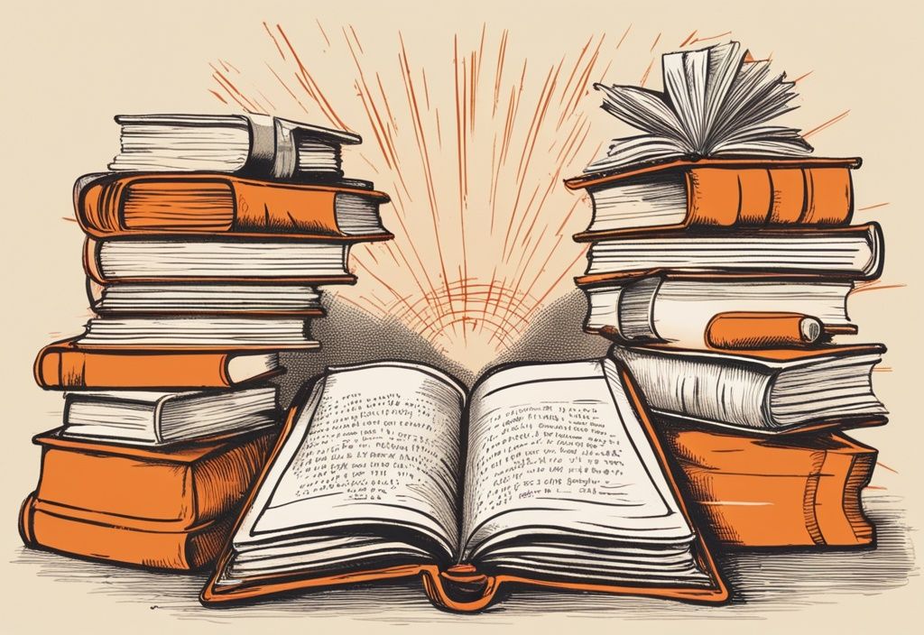 Vintage-Skizze mit Büchern und Abitur-Zitat in Orange